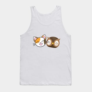 A Cat And An Owl Tank Top